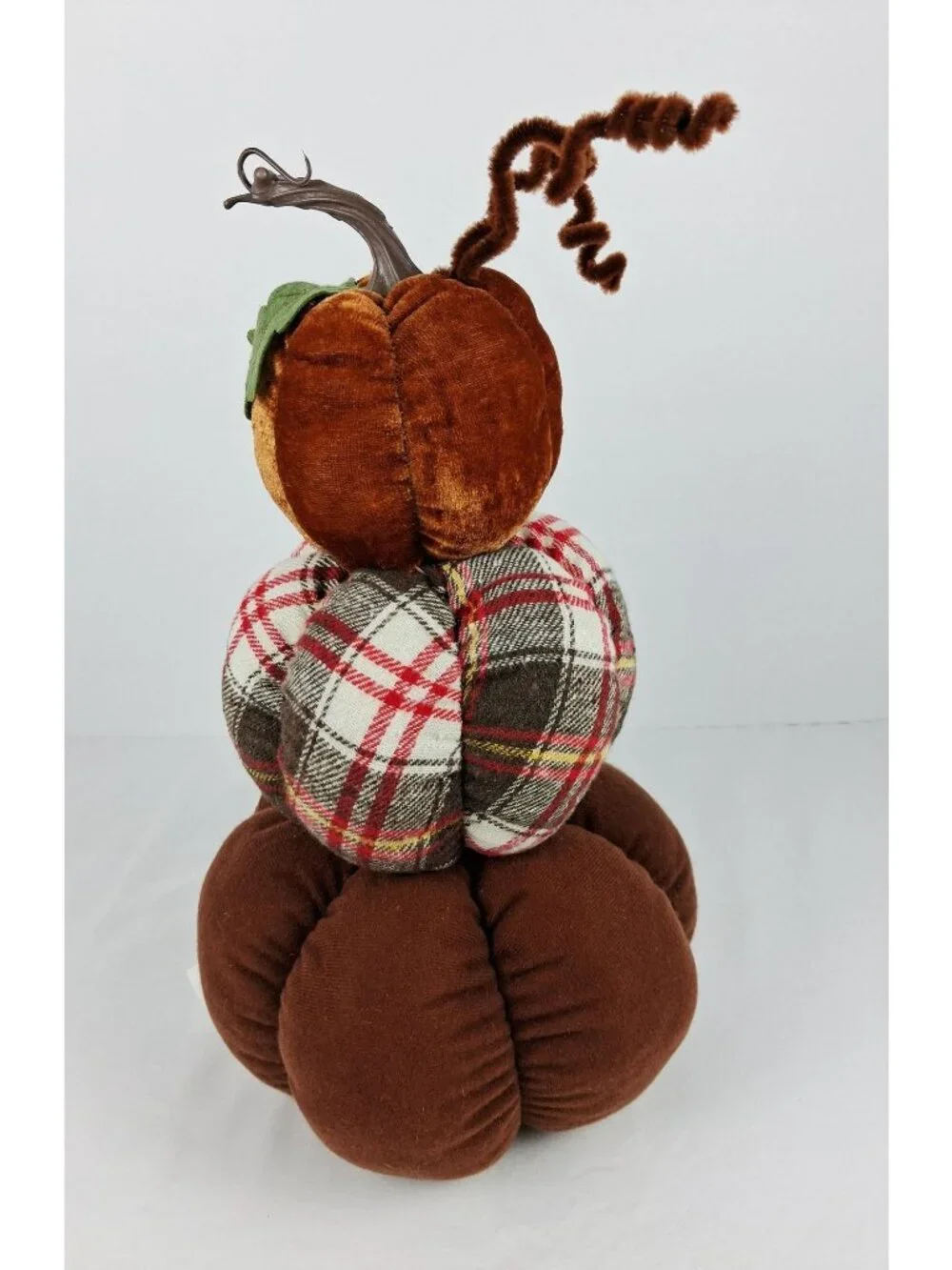Fabric Stacked Pumpkin Fall Plaid & Velvet Accents 13